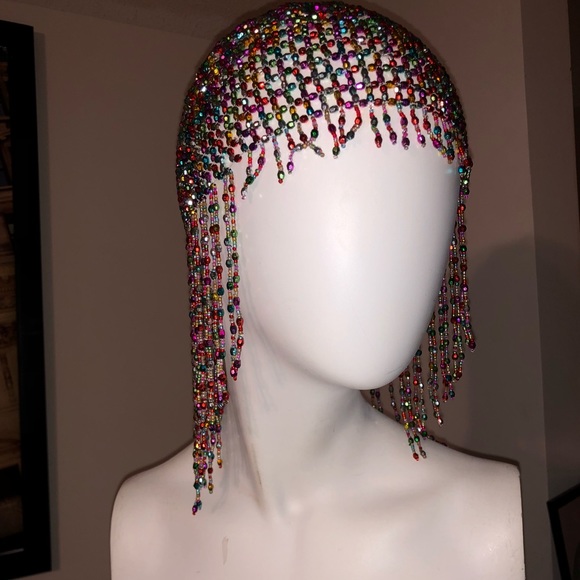 Multicolor rainbow Egyptian beaded head piece main image 4